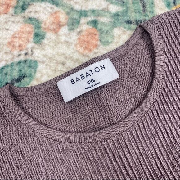 Aritzia Babaton Sz 2XS Contour Brown Long Sleeves Cropped Top Ribbed - Picture 5 of 5